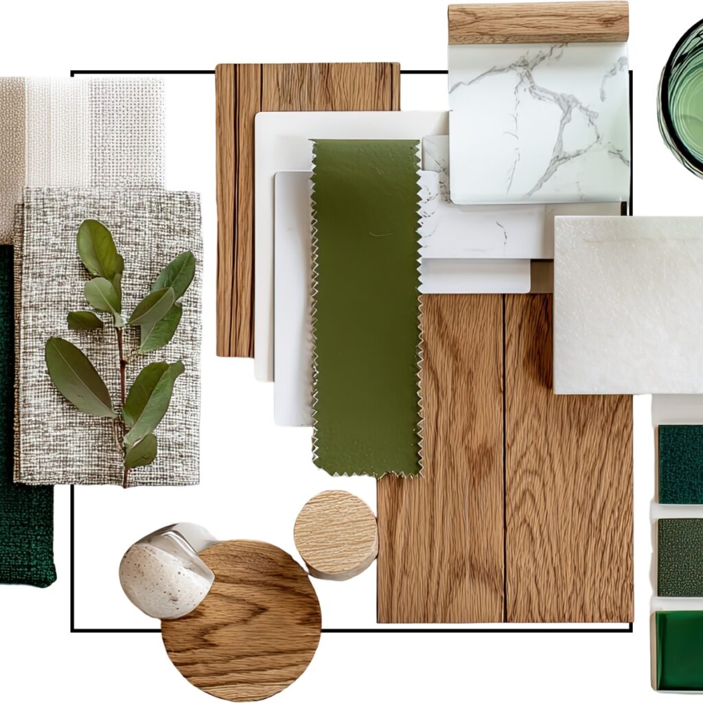 Brand moodboard with colour, texture and material samples